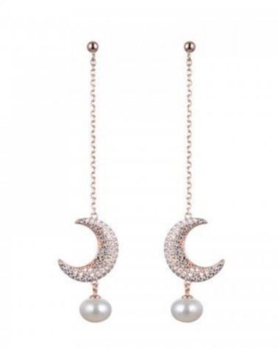 Aros alargados de Plata Rosé LUNA PERLA