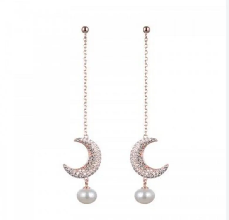 Aros alargados de Plata Rosé LUNA PERLA