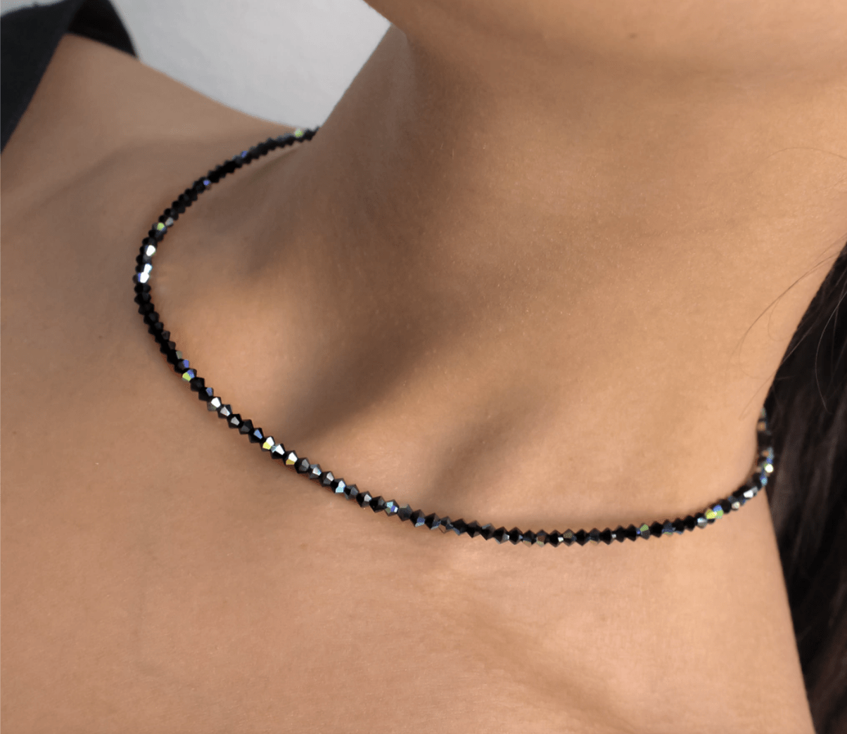 Collar Cristales 3 mm (Jet AB (Negro Tornasolado)