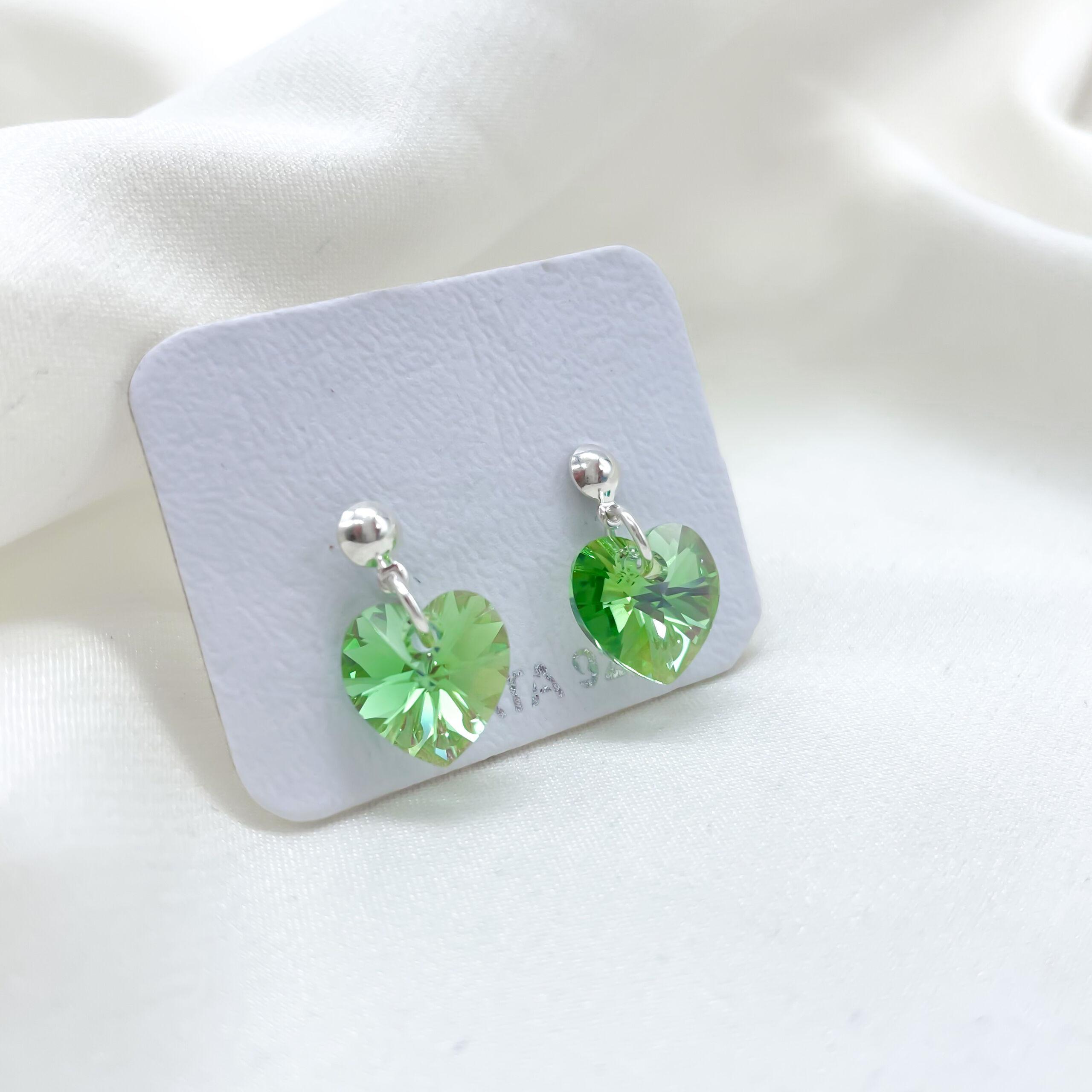 Aros corazón 10 mm verde claro cristal