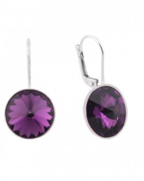 Aros brisura con cubic de color  violeta 12 mm