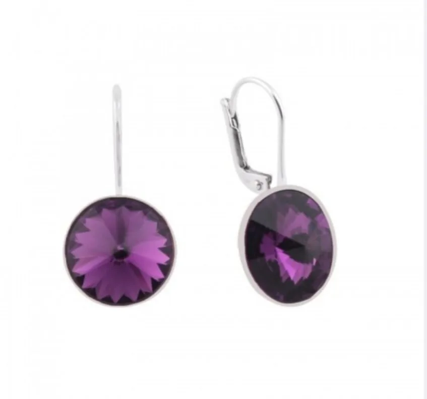 Aros brisura con cubic de color  violeta 12 mm
