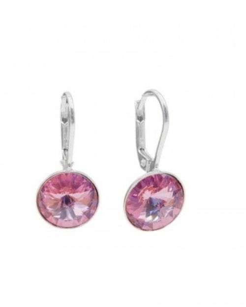 Aros brisura con cubic de color  rosa 12 mm