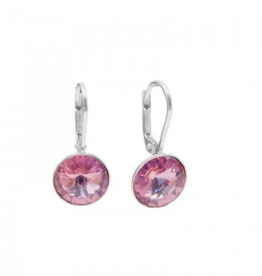 Aros brisura con cubic de color  rosa 12 mm