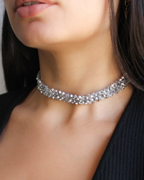 Collar Preciosa Liz Doble cristales grises