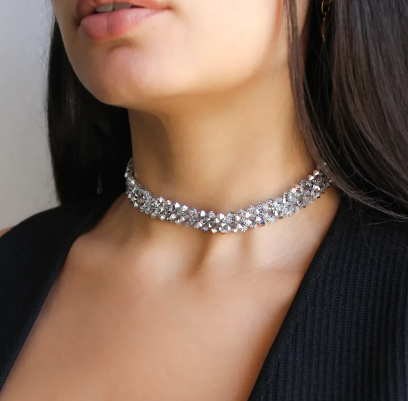 Collar Preciosa Liz Doble cristales grises