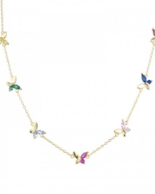 Gargantilla – choker plata con baño dorado con mariposas