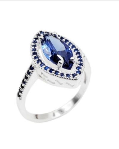 Anillo de Plata ovalado cubic azul