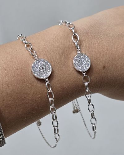 Pulsera plata regulable con rolo y cubic circular