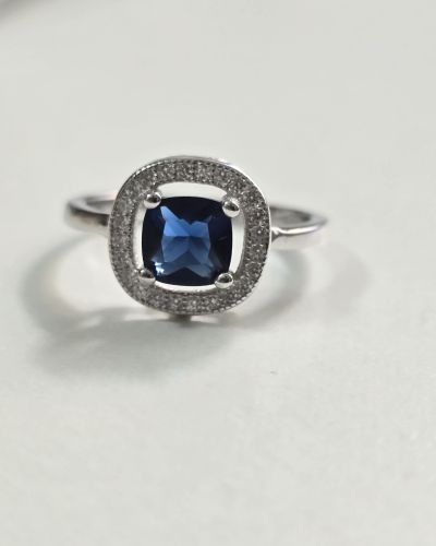 Anillo plata rodinada cubic azul