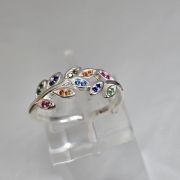 Anillo plata de hojas con diferentes microcubics colores