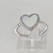 Anillo bolitas y corazón tonalidad plata rodinada