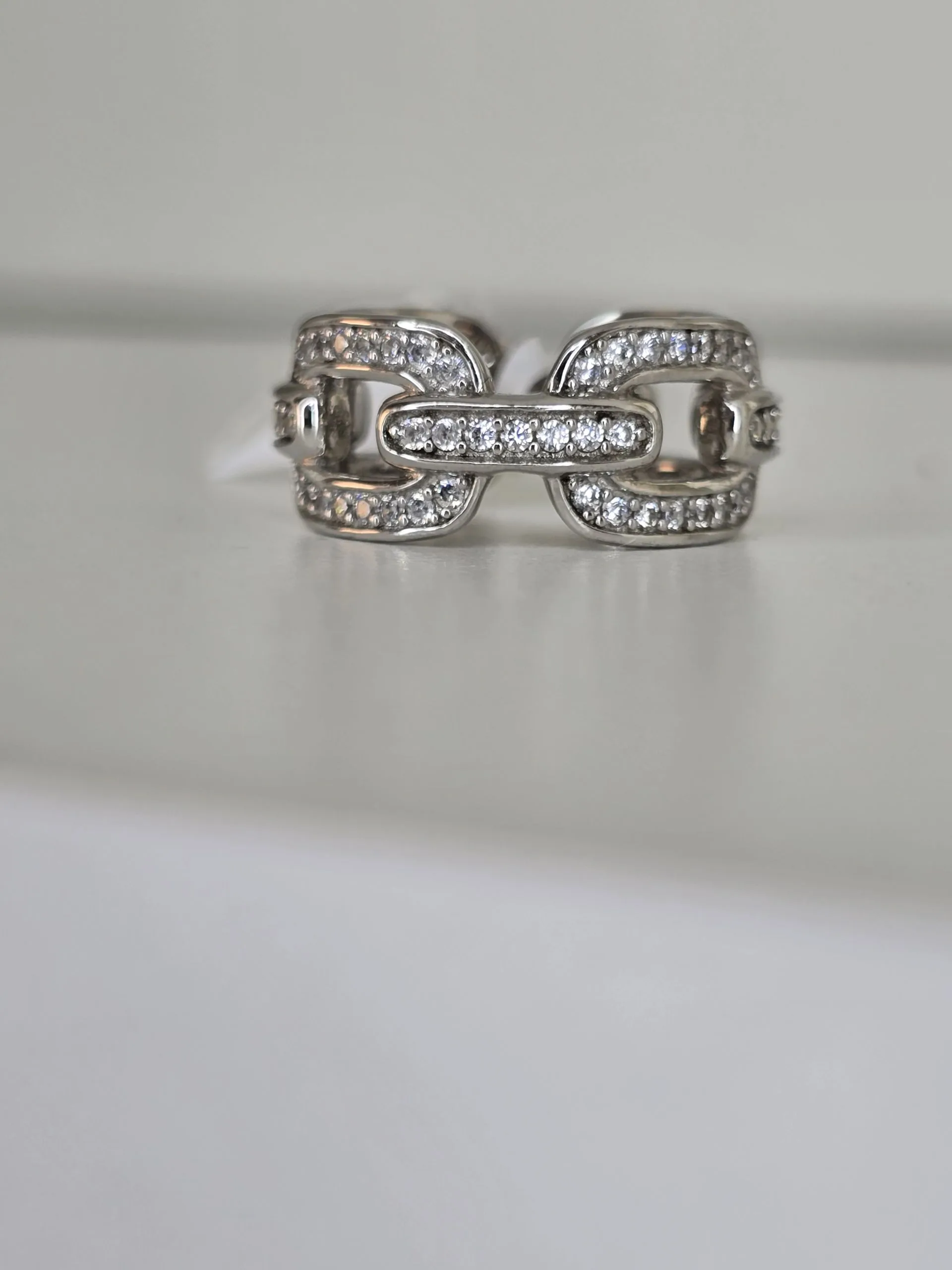 Anillo cadena eslabones plata rodinada , ancho