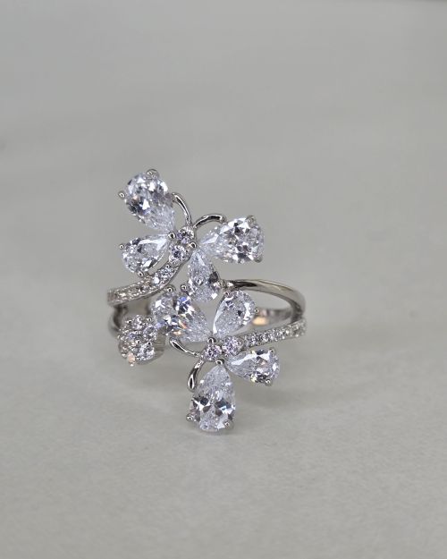 Anillo doble mariposa con cubic plata rodinada