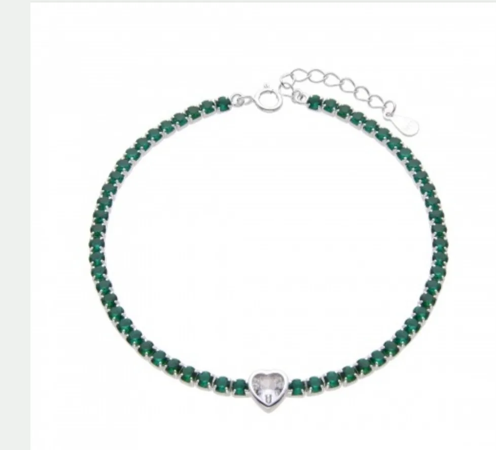 Pulsera tenis verde de corazon