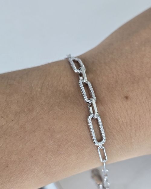 Pulsera forcet de plata rodinada con pave