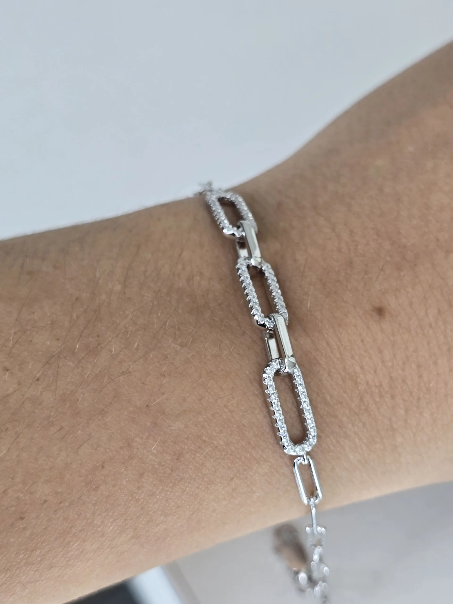 Pulsera forcet de plata rodinada con pave