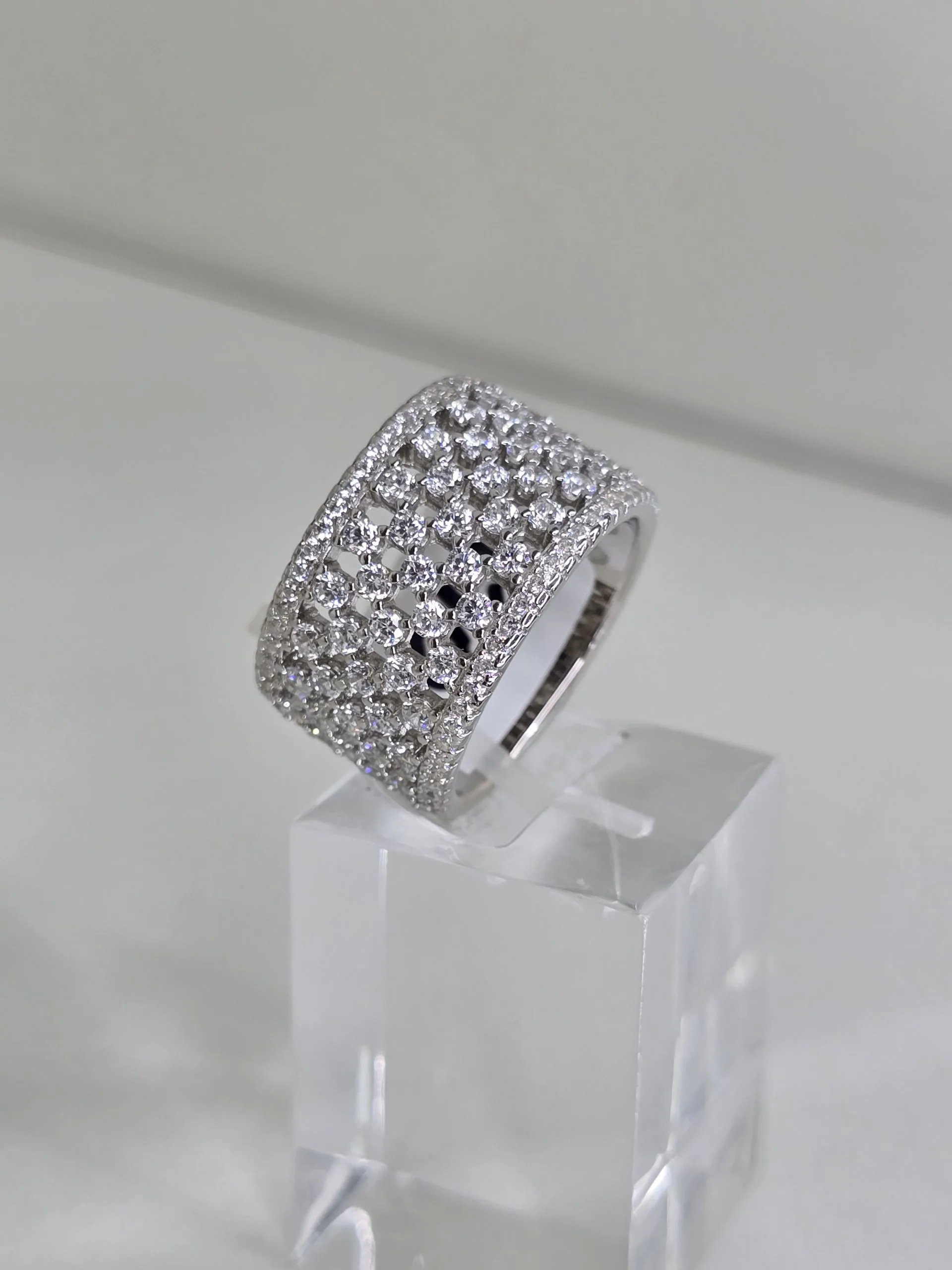 Anillo ancho calado plata rodinada