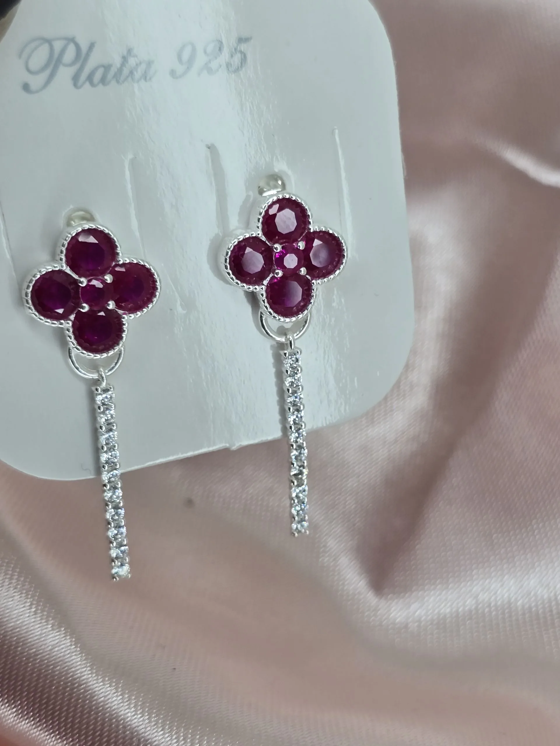 aros largos flores de tenis fuccia blanco