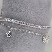 Pulsera doble con eslabon tenis y forcet con dijes mariposas PLATA 925