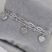Pulsera de plata doble corazones