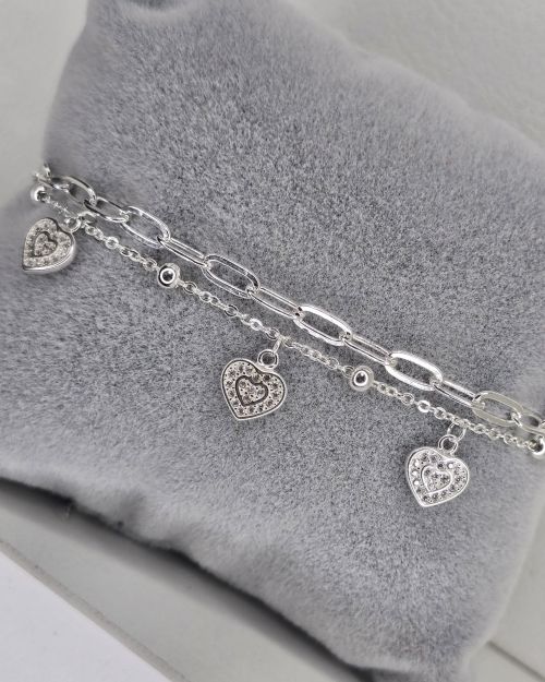 Pulsera de plata doble corazones