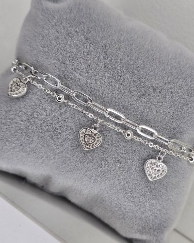 Pulsera de plata doble corazones