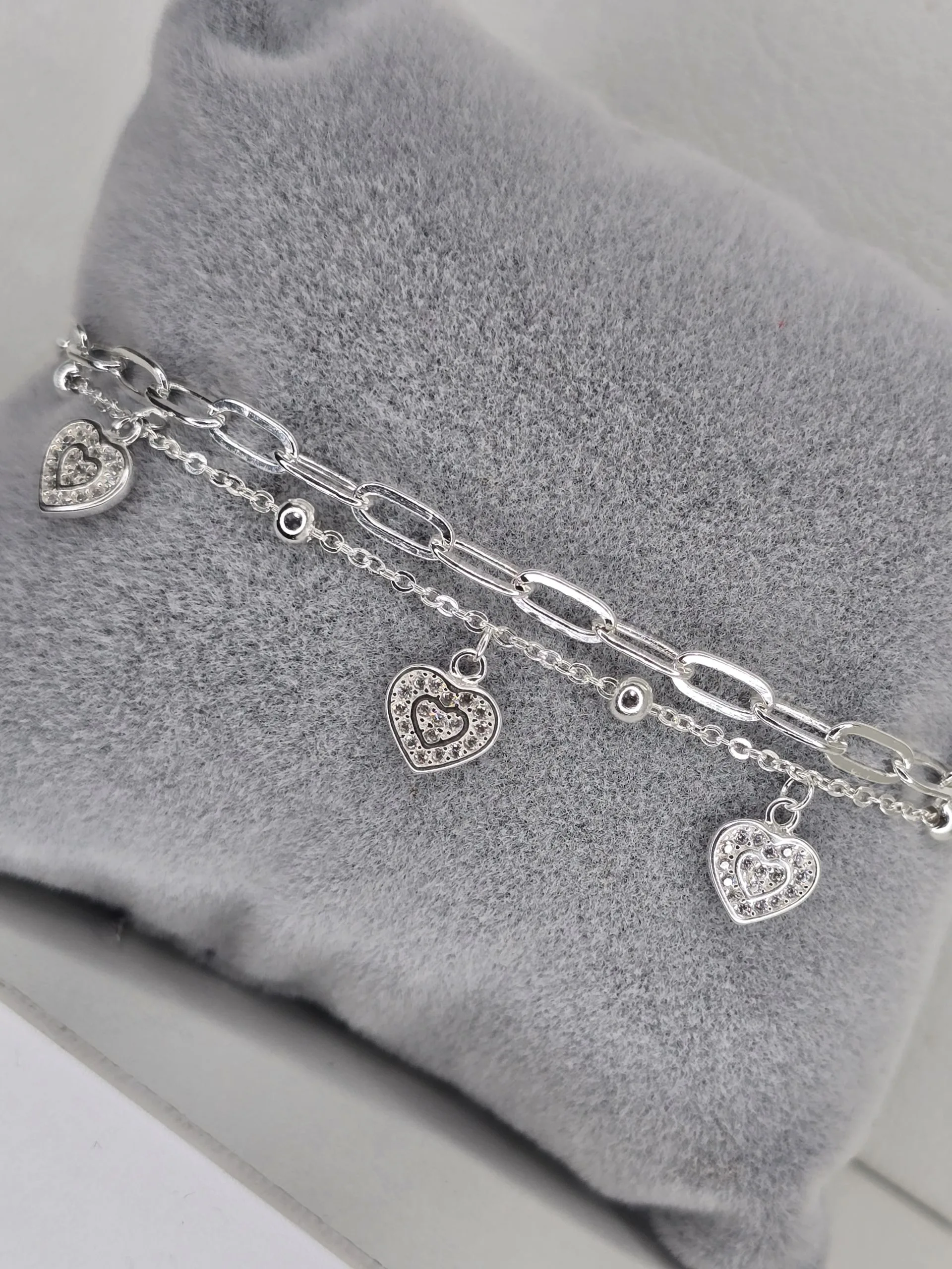 Pulsera de plata doble corazones