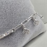 Pulsera plata conbinada con eslabon tenis forcet,flores colgantes