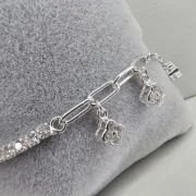 Pulsera plata conbinada con eslabon tenis forcet,flores colgantes