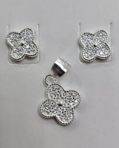 Conjunto de flor aros más dije Plata 925