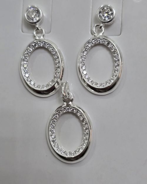 Conjunto de Plata aros más dije punto de luz circulo calado pave