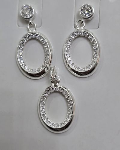 Conjunto de Plata aros más dije punto de luz circulo calado pave