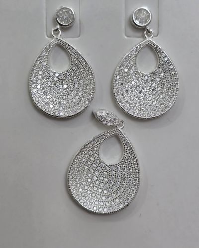 Conjunto de aros más dije de Gota con micropave y cubics PLATA