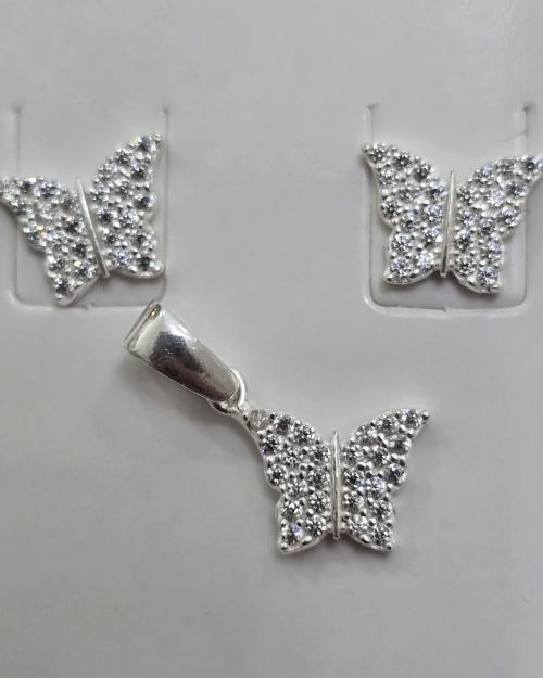 Conjunto de mariposa aros más dije Plata 925