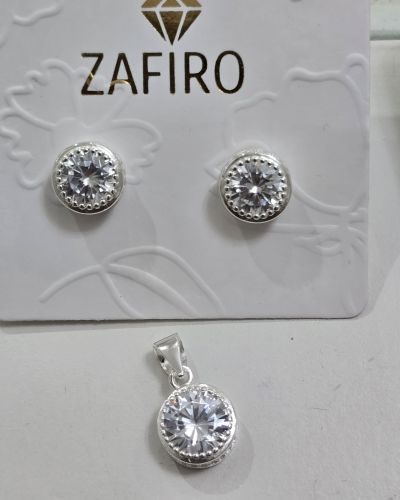 Conjunto de aros más dije PUNTO LUZ con cubics PLATA 9MM