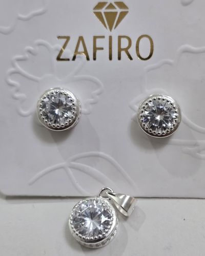 Conjunto de aros más dije PUNTO LUZ con cubics PLATA 9MM