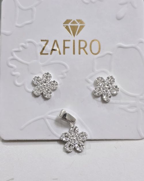 Conjunto de aros más dije FLOR con MICROcubics PLATA
