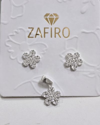 Conjunto de aros más dije FLOR con MICROcubics PLATA