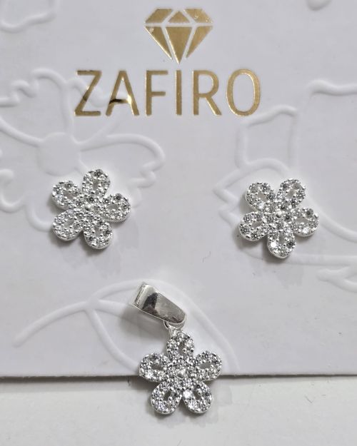 Conjunto de aros más dije FLOR con MICROcubics PLATA