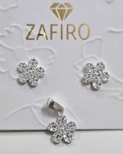 Conjunto de aros más dije FLOR con MICROcubics PLATA