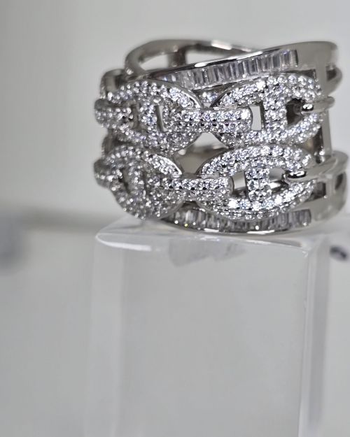 Anillo plata rodinada ancho con eslabones