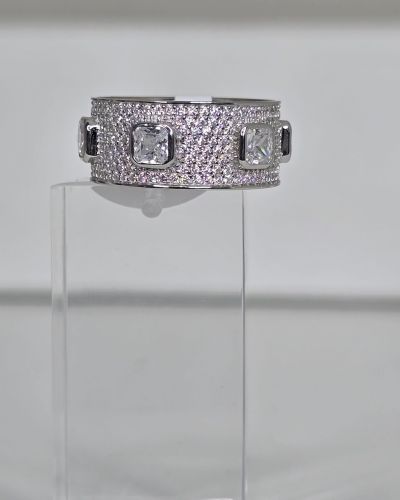 Anillo ancho estilo cartier con pave y cubic Plata rodinada