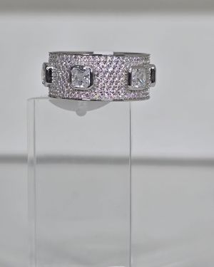 Anillo ancho estilo cartier con pave y cubic Plata rodinada