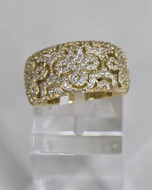Anillo flores calada plata rodinada con baño gold