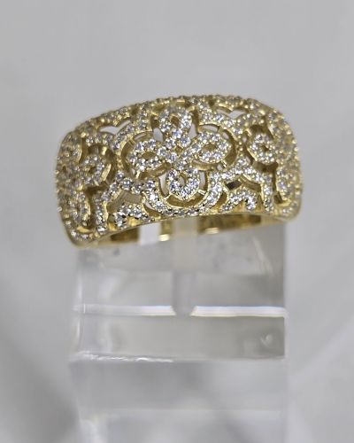 Anillo flores calada plata rodinada con baño gold