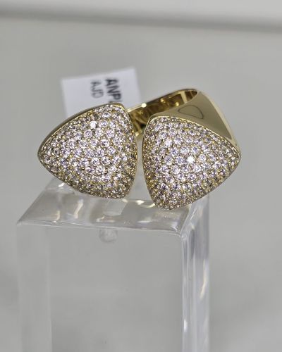 Anillo abierto triangular regulable de plata rodinada con baño gold