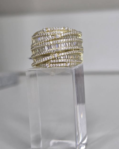 Anillo ancho importado con brillo, plata rodinada Baño gold