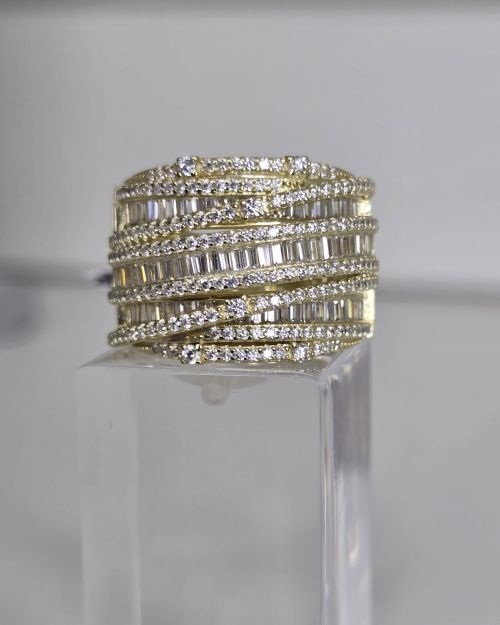 Anillo ancho importado con brillo, plata rodinada Baño gold