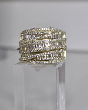 Anillo ancho importado con brillo, plata rodinada Baño gold